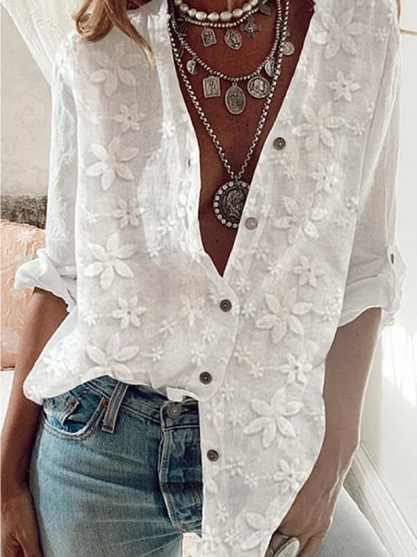 Women Blouses Turn-down Collar Blouse Shirt Casual Female Tops Elegant Work Wear lace Shirts Ladies Clothing Tops Spring Summer
