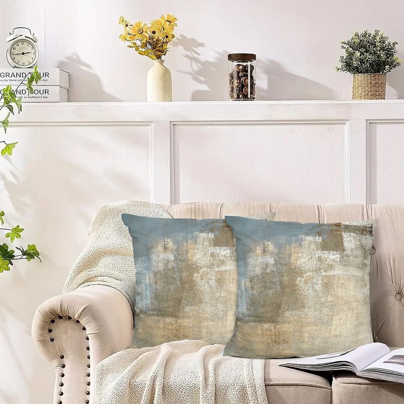 Sarung bantal kontemporer seni abstrak, sarung bantal lempar dekoratif netral Modern, sarung bantal untuk Sofa Set 2, 18x18 inci