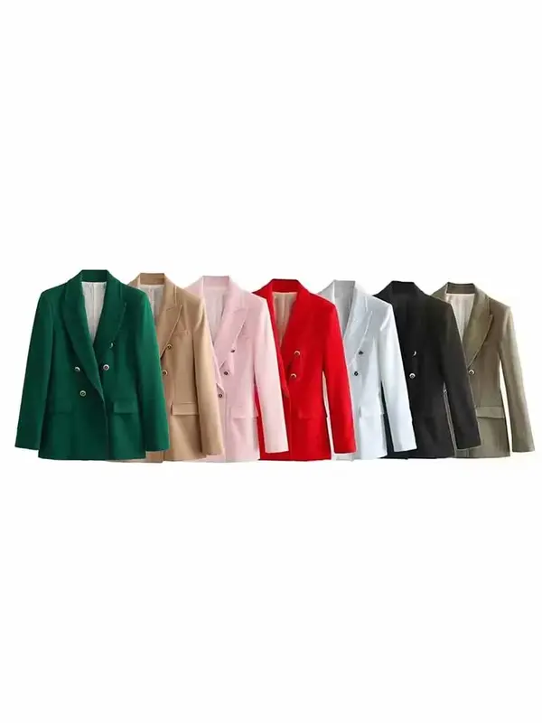 Chaqueta informal de doble botonadura para mujer, abrigo Vintage de manga larga, ropa de abrigo femenina, decoración de bolsillo, nueva moda