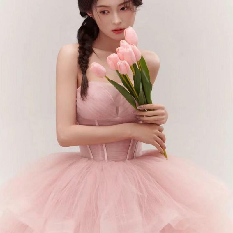 Женское бальное платье без бретелек, розовое платье с маленьким шлейфом, классическое сексуальное платье для девушек