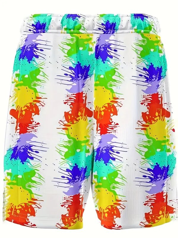 Men's Beach Pants Rainbow Paint 3D Printed Shorts Men's Summer Breathable Shorts Fitness Street Shorts Men's Ropa Hombre