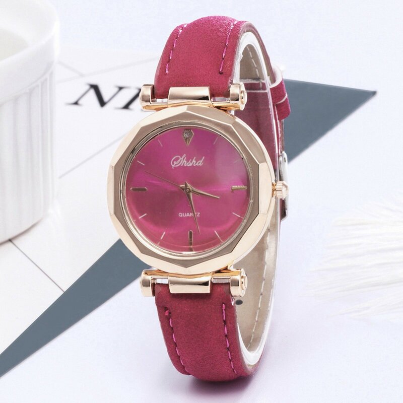 Mode Dames Horloge Leren Band Verfijnde Silhouet Casual Horloge Luxe Analoog Quartz Kristal Polshorloge Mode Reloj