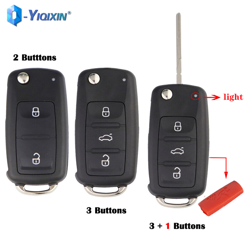 YIQIXIN sarung kunci lipat 3 tombol, cangkang pengganti untuk Volkswagen VW Jetta Golf Passat Beetle Skoda Polo Seat Toledo Bora