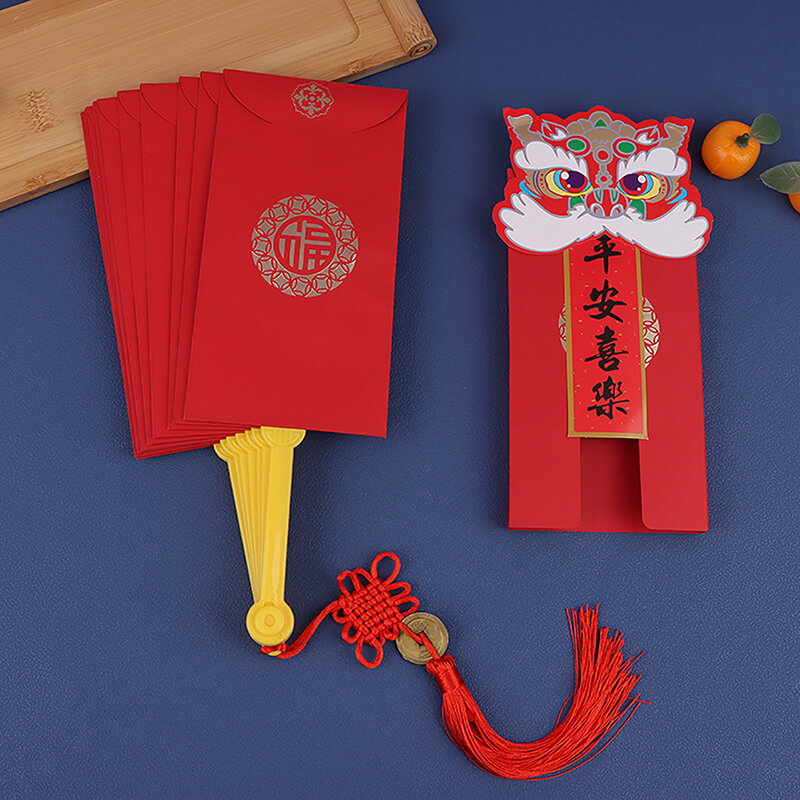 2024ใหม่ปีใหม่จีนซองจดหมายสีแดงรูปพัด Hongbao เทศกาลฤดูใบไม้ผลิจีนกระเป๋าสีแดงขอให้โชคดีโชคดีกระเป๋าสตางค์ของขวัญ