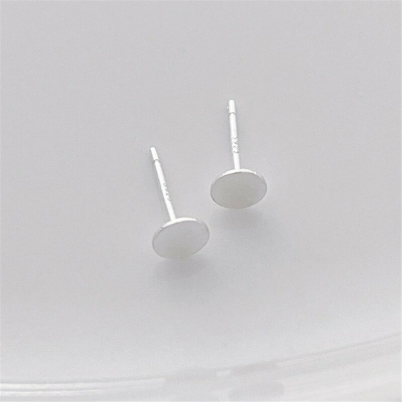 S925 Pure Silver Ear Nail Earring Flat Headed Pearl Plate Handmade DIY Pearl Ear Support Empty Support Material Accessories E057
