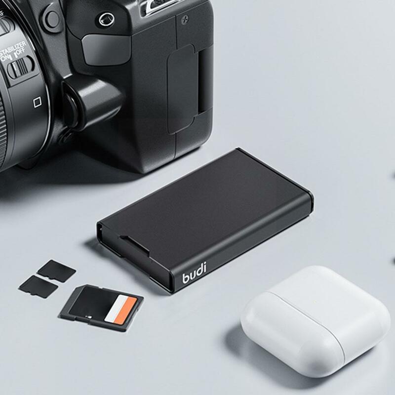 BUDI 17 In 1 SD Card Case Microsd Card Holder Portable Metal Memory Card Storage Box For 6 SD 8 Micro SD/ 2 SIM Cards J9T3