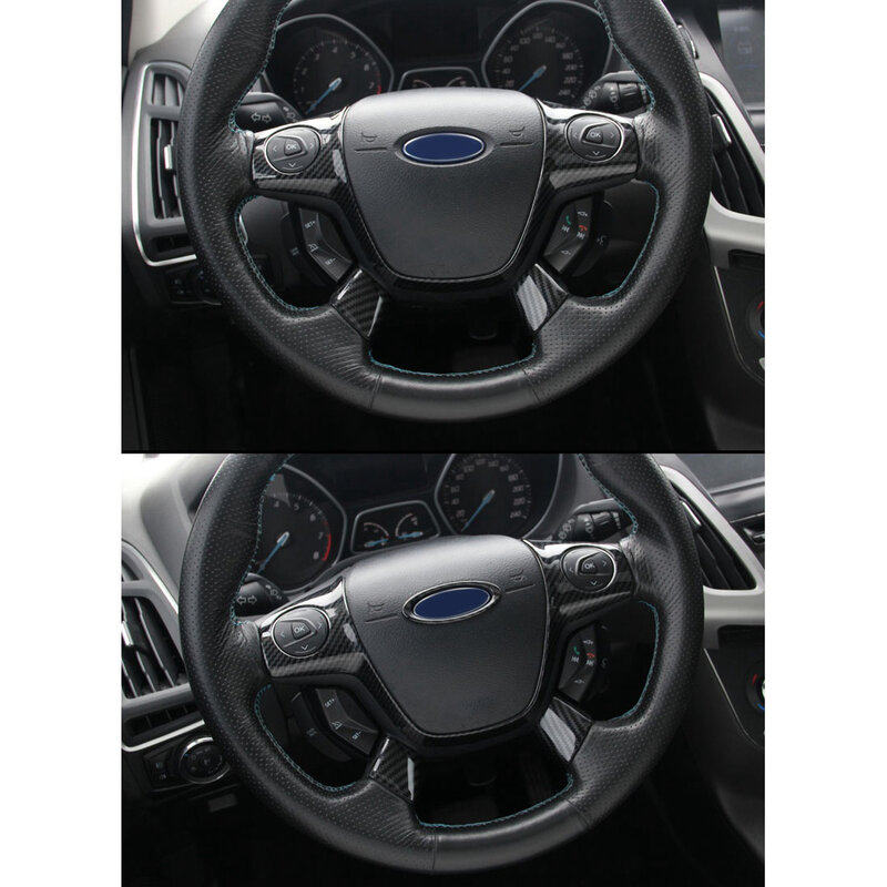 3ชิ้นโครงตกแต่งพวงมาลัยสีคาร์บอนไฟเบอร์สำหรับ Ford Focus Escape Mk3 Kuga 2012-2015อุปกรณ์เสริม