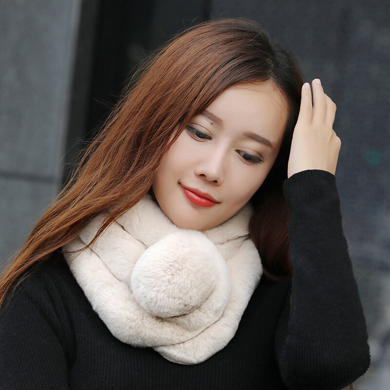 Rabbit Fur Scarf Women Winter Warm Soft Furry Scarves Casual Female Lady Outdoor Neck Warmer Collar Soft Thicken Snood Scarves