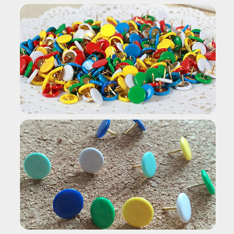 100 Buah dari 13 Warna Warna Plastik Dilapisi Pushpins Datar Kepala Pushpins Gabus Papan Alat Tulis Kantor Kreatif