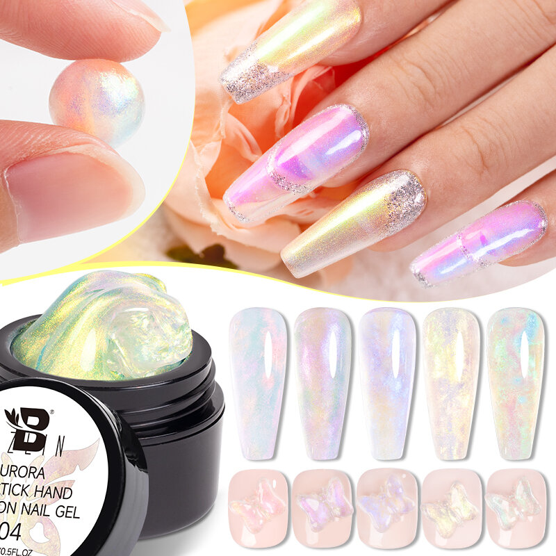 BOZLIN-Gel de uñas antiadherente Aurora 3D, 15ML, UV, purpurina, Nude, Pink, White, Nail Art