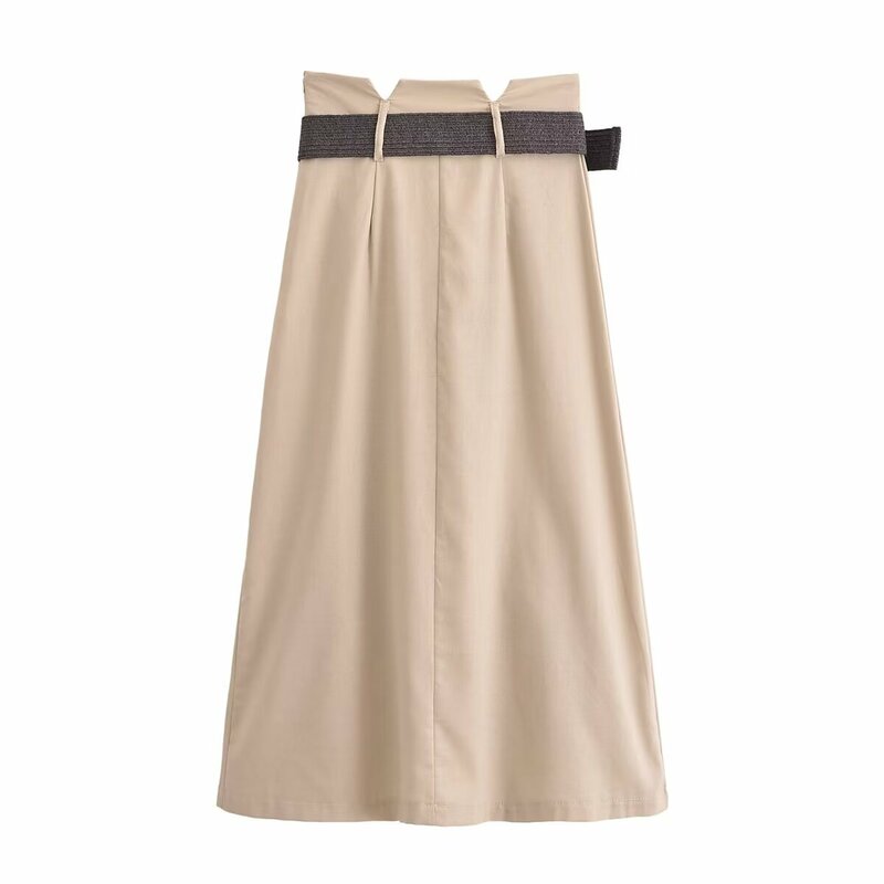 Женская длинная юбка с высокой талией BSK & TRAF, плиссированная юбка средней длины с поясом и высокой талией, модель 2024 на лето, 2157051