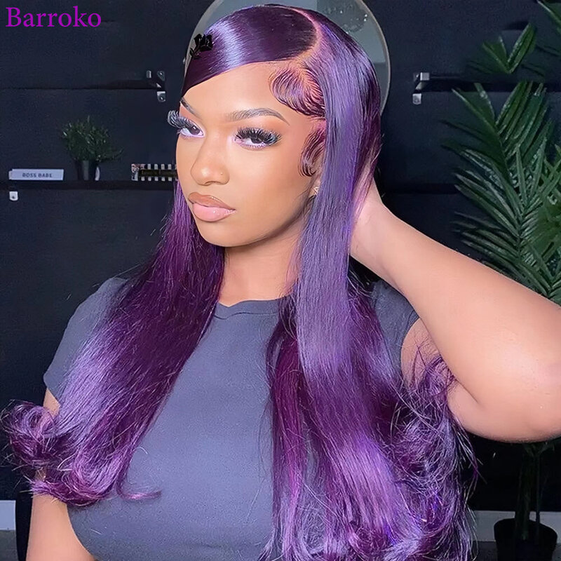 Barroko ciemny fiolet kolorowa peruka 13x4 13x6 koronkowa peruka z przodu ludzkich włosów dla czarnych kobiet Remy brazylijska przezroczysta koronkowa peruka