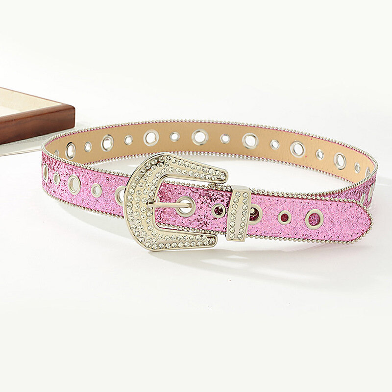 Cintura da donna Y2K cintura colorata con fibbia a diamante cintura Versatile alla moda semplice