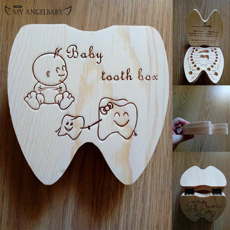 Boîte à dents de lait en bois pour bébé garçon et fille, coffret souvenir en polonais/anglais/néerlandais/russe/français/italien