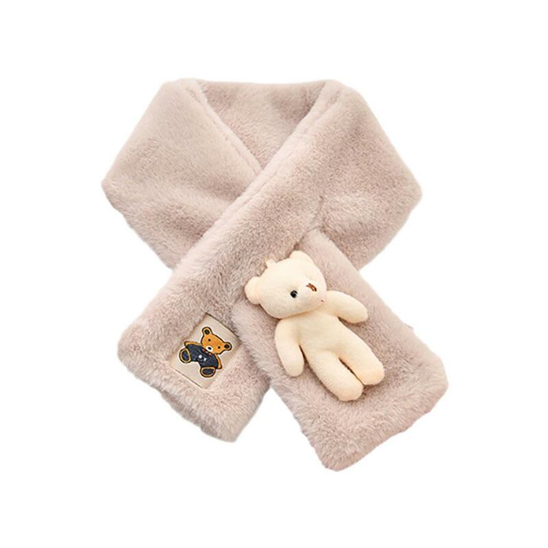 Urso de desenho animado cachecol de pelúcia para meninos e meninas, engroçado e confortável neckerchie cruz de pele sintética, estilo coreano, quente e macio, bonito, outono e inverno, M9J2
