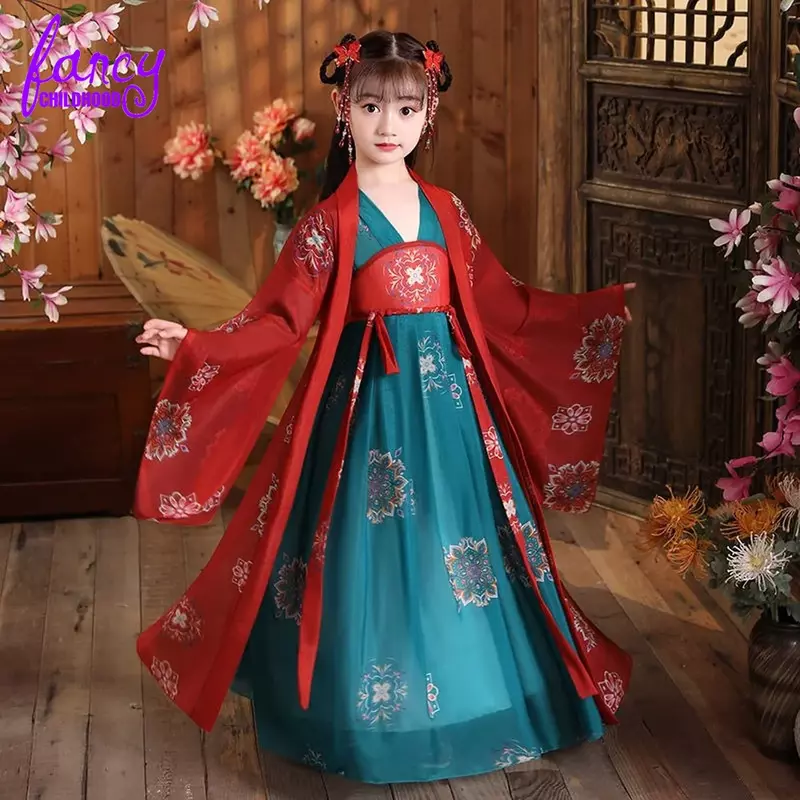 Alte Kinder traditionelle Kleider chinesisches Outfit Mädchen Kostüm Volkstanz Leistung Hanfu Kleid für Kinder