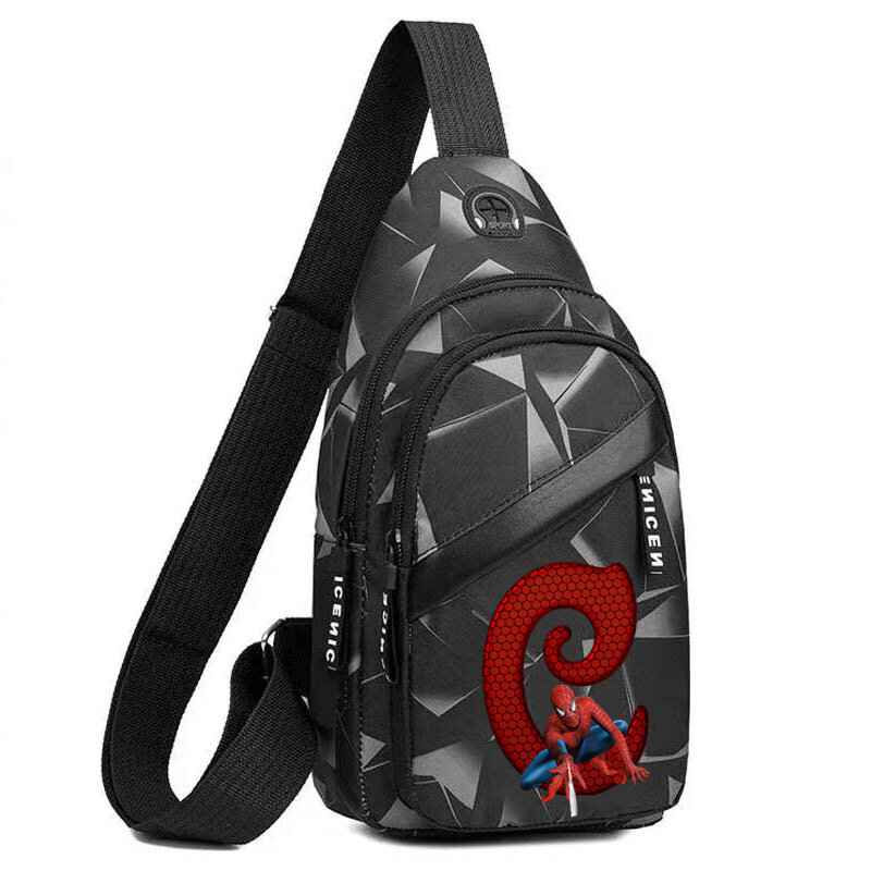Spiderman 26 English letters Chest Bag Men's Bags Crossbody Shoulder Bag Canvas Korean Casual Backpack Sports Travel Backpack