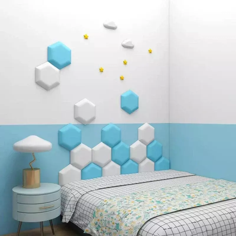 Anti-colisão Hexagonal Bed Headboard Set, saco macio, 3D Wall Sticker, Tatami, Bedside Decor infantil, Estética Home Art Decoração