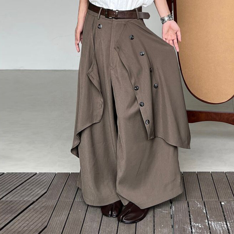 Calças de saia retrô japonesa, design irregular, senso de calça ocidental, sentimento de cortina, calças de perna larga, retro, primavera, 2024