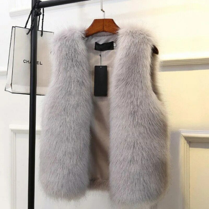 แฟชั่นแบบใหม่ในฤดูใบไม้ร่วงอบอุ่นแจ็คเก็ตสุภาพสตรีฤดูใบไม้ร่วงเสื้อกั๊กปุย Gilet Jacket Solid Streetwear 2023ผู้หญิงฤดูหนาว Fur Coat