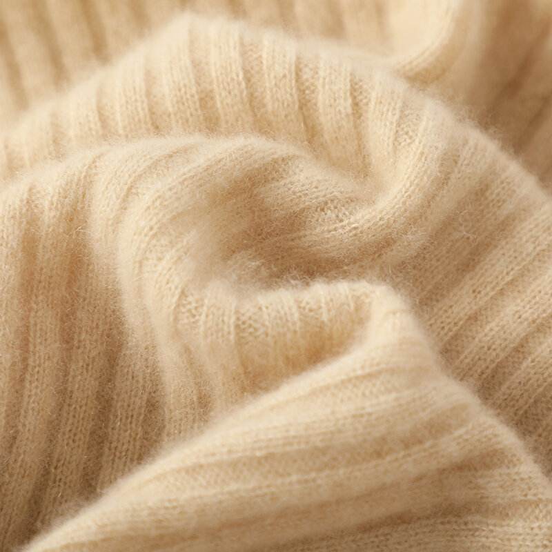 Wełniany sweter z wysokim dekoltem w paski, damski, jesienno-zimowy, z długim rękawem, ciepły, wysokiej jakości, luźny, jednolity kolor, 100% dzianinowy sweter Merino