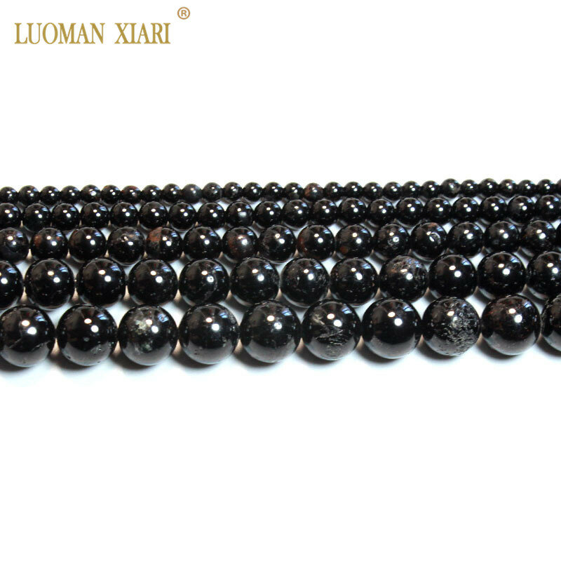 Halus 100% Hitam Turmalin Batu Bulat Gemstone Beads untuk Perhiasan Membuat DIY Gelang Kalung 4/6/8/10/12 Mm