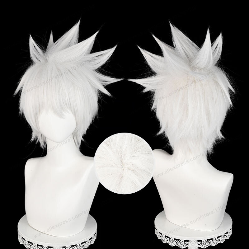 Hatake Kakashi Peluca de Cosplay, pelo corto plateado y blanco de Anime, pelucas sintéticas resistentes al calor, 30cm