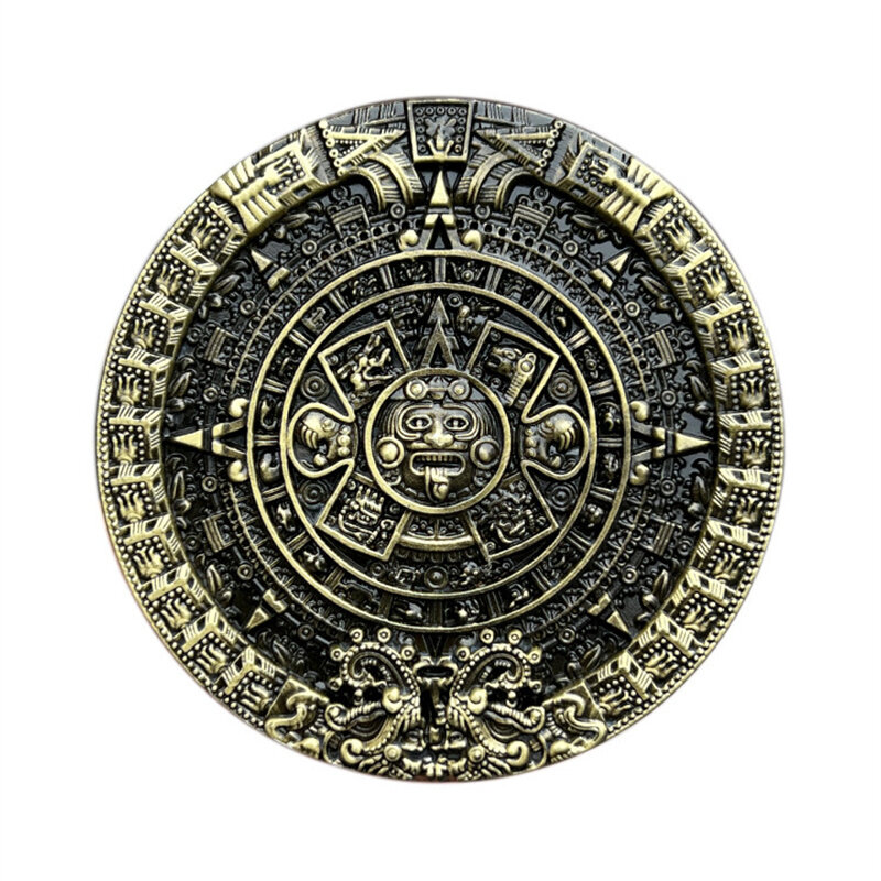 Maya Aztec solar calendar stone belt buckle