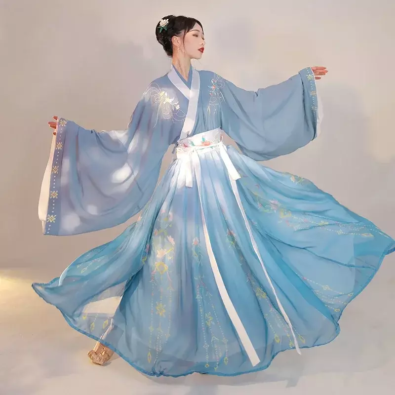 Kostum Hanfu tradisional Cina gaun Dinasti Han kuno wanita gaun putri Oriental pakaian dansa Dinasti Tang elegan