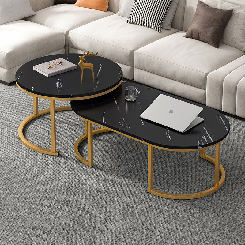 Tavolini da caffè di lusso Set di 2 divani da soggiorno tavolino rotondo ovale creativo tavolino da pranzo moderno Mesa Centro Salon