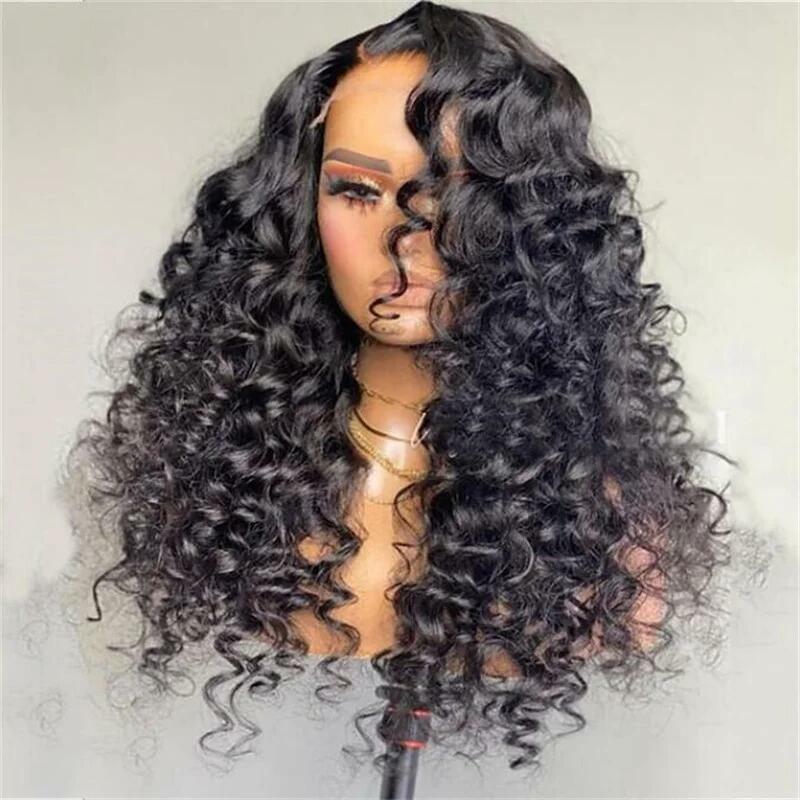 Long Kinky Curly Lace Front Wig para mulheres negras, cabelo do bebê, glueless, pré-arrancadas, resistente ao calor, peruca diária, 180 densidade, 26"