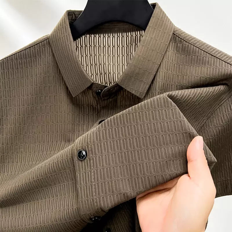 Herren Sommer nicht bügeln Business lässig Kurzarmhemd Mode einfarbig vielseitig atmungsaktiv anti bakteriell