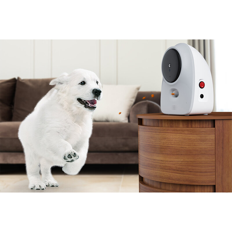 Kamera pemberi makan hewan peliharaan, Dispenser perawatan anjing Robot teman pintar penglihatan malam 1080P HD WiFi