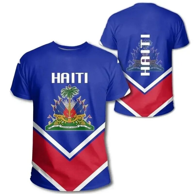 K100-6XL Country Emblem Flag Caribbean Sea Haiti Island Retro Streetwear 3DFunny Casual Short Sleeve T-Shirts Men_Women