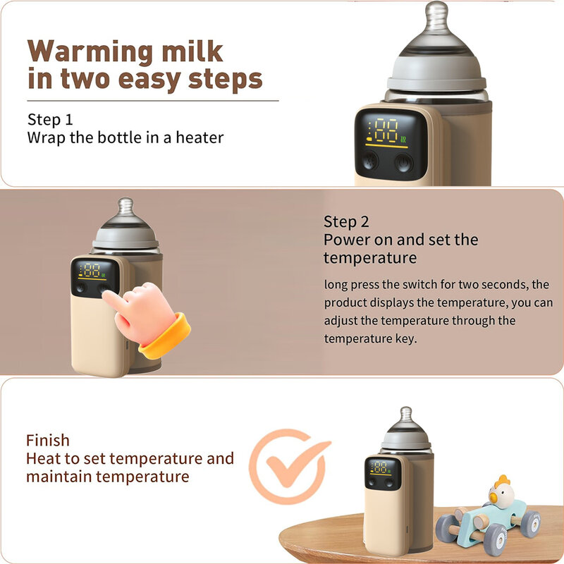 Перезаряжаемый портативный подогреватель для бутылок с быстрой зарядкой, беспроводной подогреватель молока с контролем температуры для путешествий, кемпинга, дома