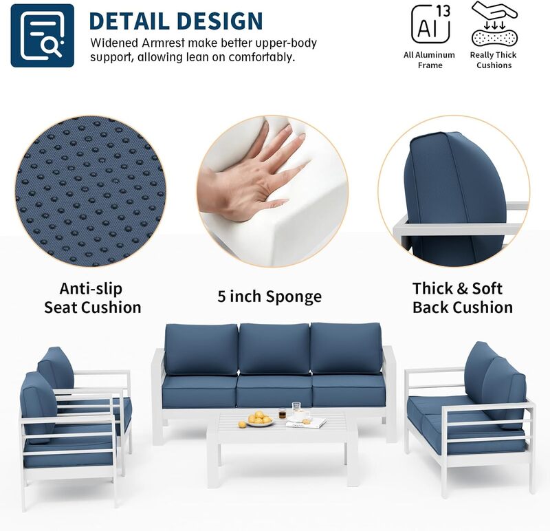 Respzed-Ensemble de meubles en aluminium, canapé sectionnel moderne en métal pour l'extérieur avec coussin de 5 pouces