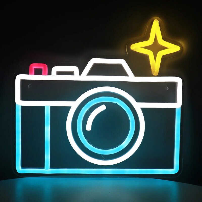 Cool Camera LED Wall Neon Sign, USB Power, Baixa Tensão, Safe Night Light, Loja, Bar, Evento, Pub, Decoração, 5V, 10.08 "x 9.45", 1Pc