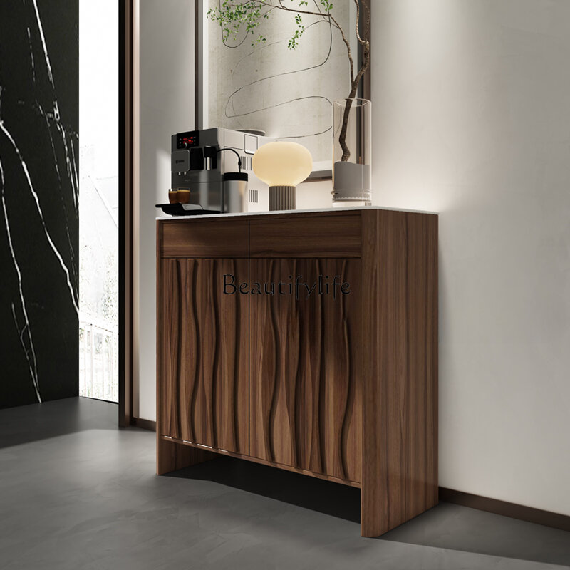 Scarpiera in legno massello in stile silenzioso armadio d'ingresso con piastra in pietra minimalista italiano