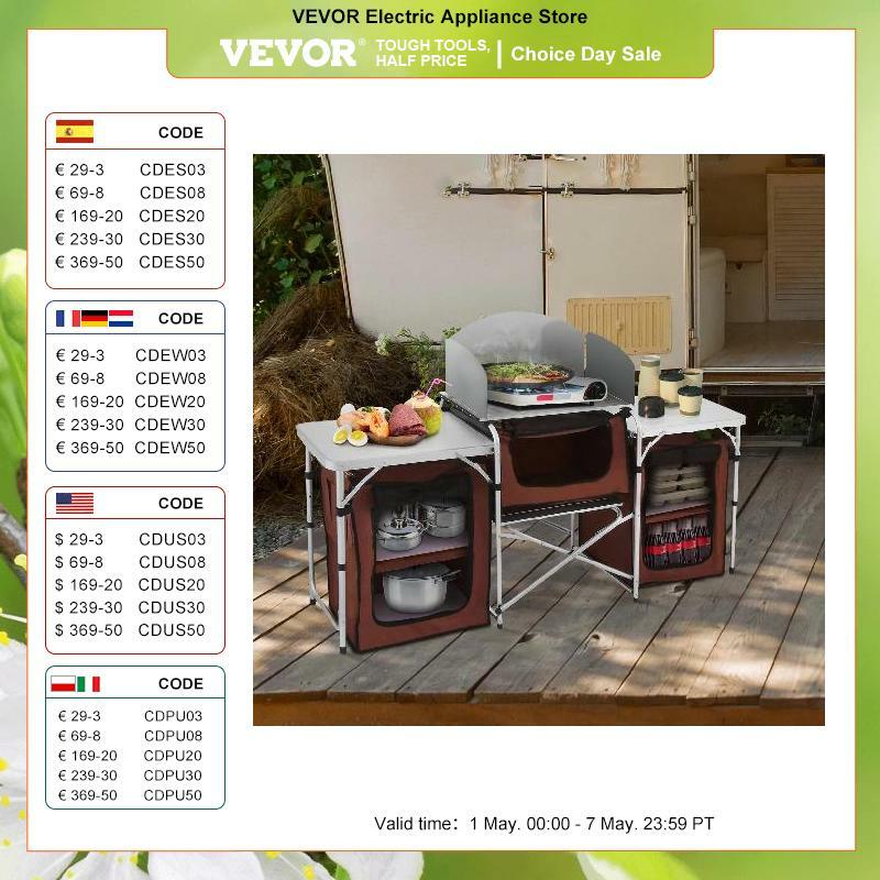 VEVOR-Mesa de cocina para acampar al aire libre, estante plegable de almacenamiento de cocina, soporte de aleación de aluminio en forma de X para barbacoa y Picnic