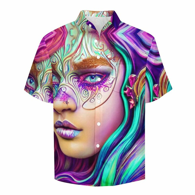 Tribal Lady Face Paint camicette uomo Pop Art camicie Casual Hawaiian manica corta personalizzata Trendy oversize Beach Shirt regalo di compleanno