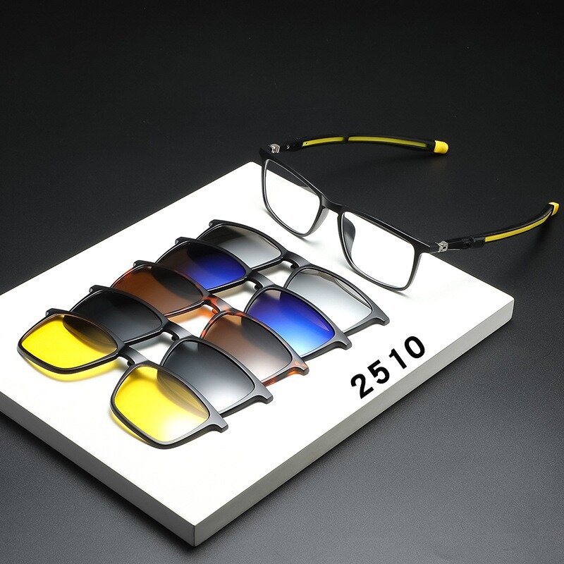 Brillen rahmen Männer mit 5 Stück Clip auf polarisierten Sonnenbrillen Brille Magnet brille männlich uv400 Brille 2510