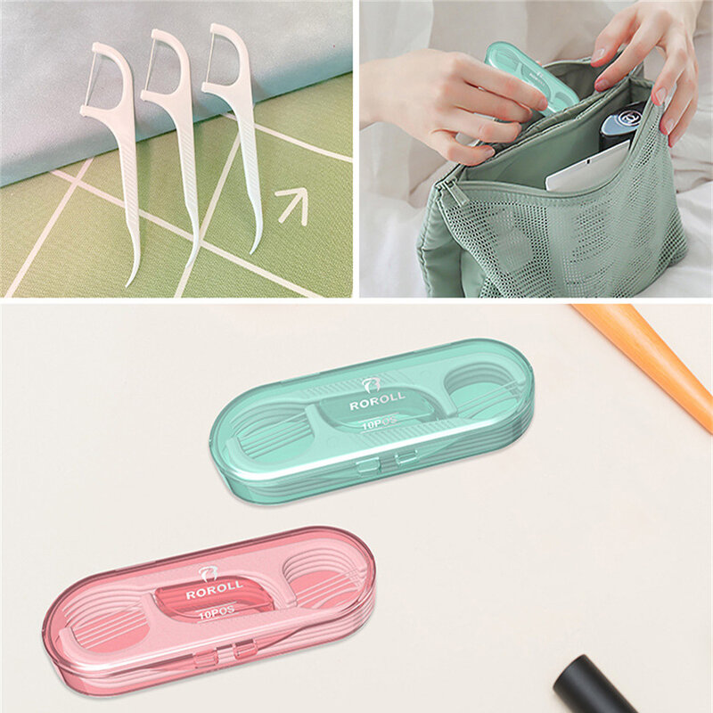 Portátil Floss Toothpick Set com Tubo De Armazenamento, Escova Interdental, Dental Floss Pick, Dentes Limpador, 10Pcs por Caixa