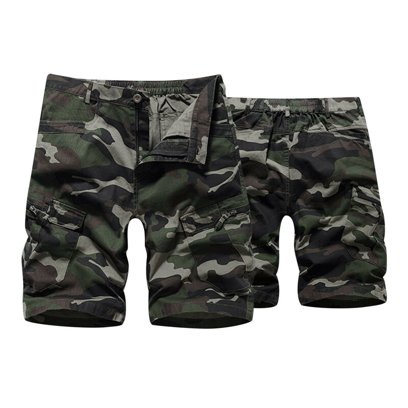 Summer Men Large Camouflage Fashion Shorts Multi Pocket Mid Waist Breathable Cotton Casual Comfortable Five Part Pants 2024
