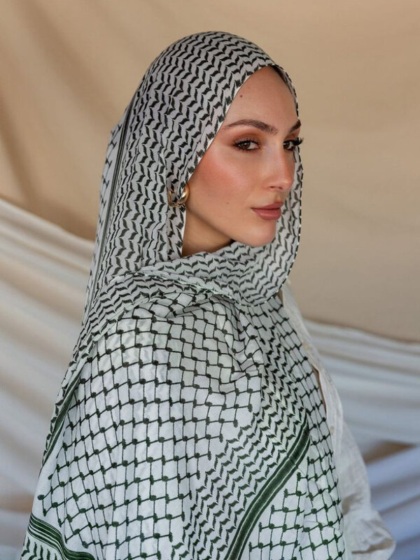 Хлопковый хиджаб с принтом Kuffiyeh большого размера, дышащий мягкий длинный модный передний шарф, головной платок, мусульманский хиджаб, шаль Рамадан
