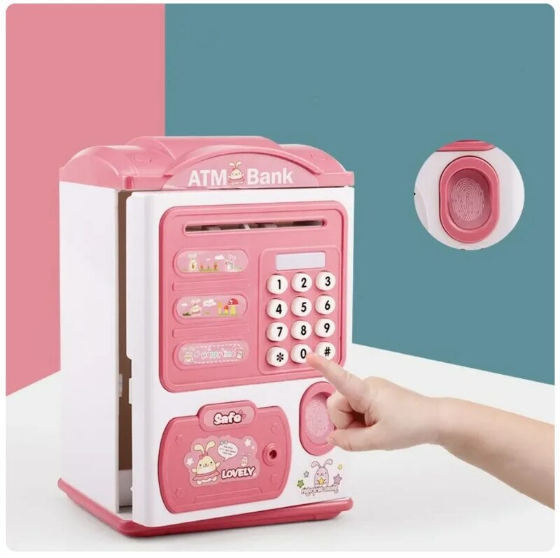 กล่องใส่เงินตู้เซฟสำหรับเด็กกระปุกออมสินอิเล็กทรอนิกส์เครื่อง ATM ขนาดเล็กของเล่นเด็ก