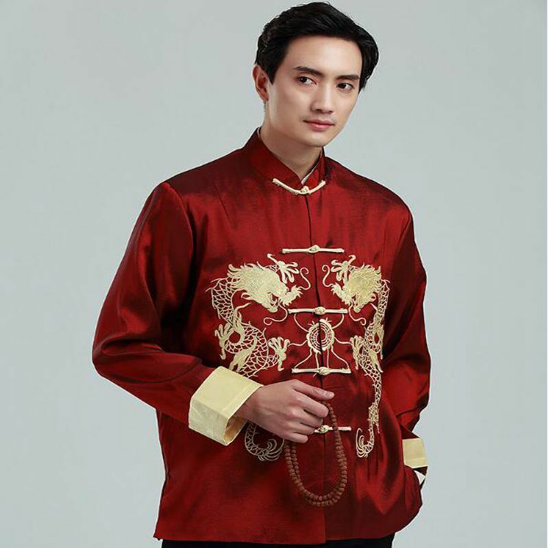 Męskie 2023 jesienne haftowany smok strój Tang kurtki koszula męska Top kurtka wysokiej jakości Cheongsam Hanfu Retro płaszcz Hanfu