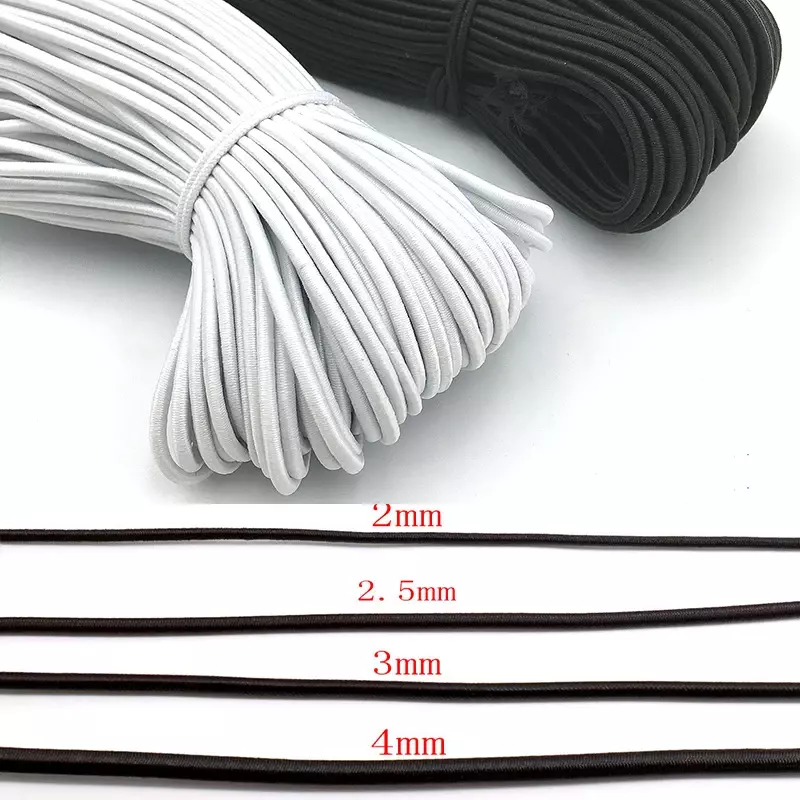 Round Elastic Rubber Bands, Stitching Rope, Tape Cord, DIY Costura, Acessórios de Roupas, Branco, Preto, Casamento, 1mm, 2mm, 3mm, 4mm