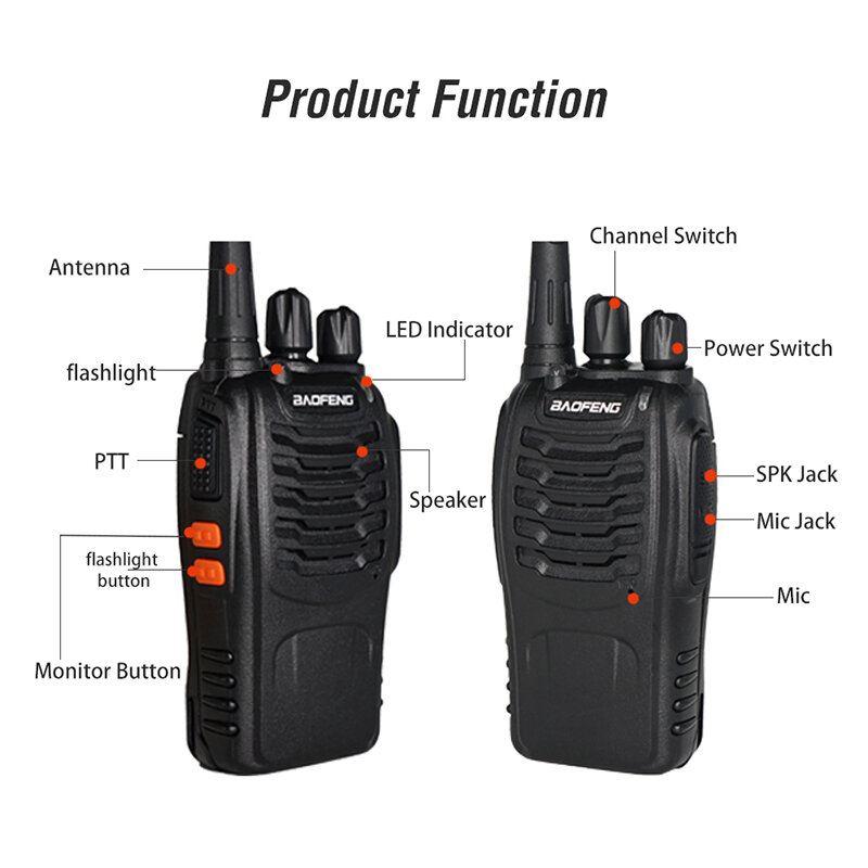 Baofeng-walkie-talkie portátil de 4 BF-888s, transceptor de largo alcance, UHF, 400-470MHZ, radio bidireccional, USB, para caza