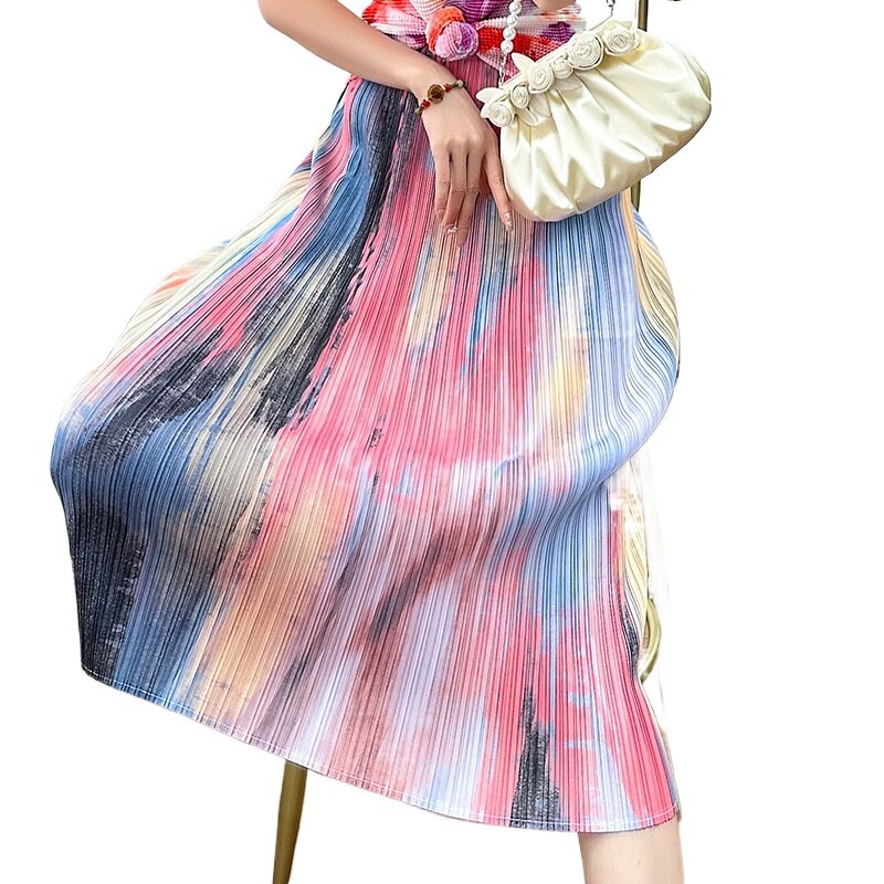 Женская плиссированная юбка миаке, модная повседневная элегантная плиссированная юбка на бедрах с принтом ленивого стиля, 2024