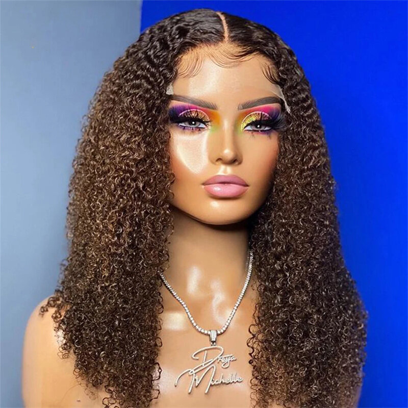26“ 180Density Brown Color Glueless Long Soft Kinky Curly Lace Front Wig For Women BabyHair Preplucked Heat Resistant Daily